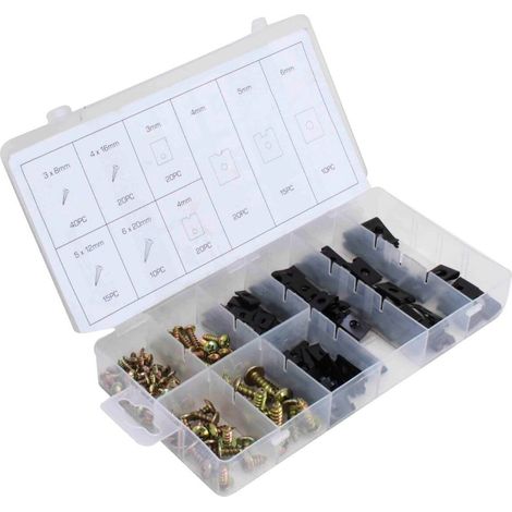 Assortiment de 170 vis a tole agrafes u, clips ecrous de carrosserie, carenages (1/3)