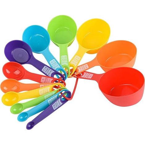 Set de 12 cuillères à mesurer colorées en PP , cuillères et tasses à mesurer, ustensiles de Cuisine , cuillère à café, cuillères et tasses à mesurer en plastique, 20 x 9,5 x 8,5 cm (1/5)