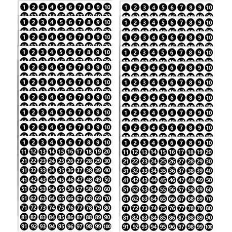 20 feuilles d'autocollants numérotés, de 1 à 100, étiquettes numérotées rondes, petits autocollants numérotés imperméables adaptés au tri, à l'organisation et au rangement (0,4 pouce) (1/5)