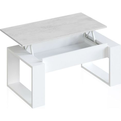 Mesa de centro elevable con almacenaje oculto 105x45-54 cm Neo Blanco Artik (Blanco Mate) - Gris Cemento 55cm (ancho) x 45cm (alto) (1/5)