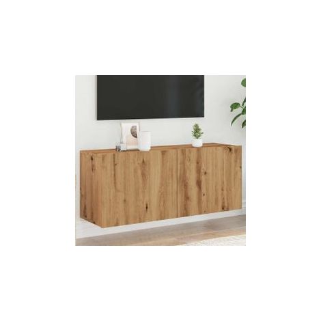 Meuble TV mural chêne artisanal 100x30x41 (1/5)