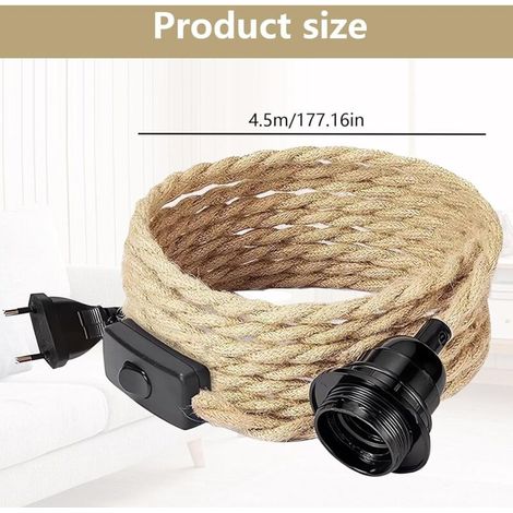 Lámpara de araña de cuerda de cáñamo con cable de 4,5 m, casquillo E27, interruptor con cable y bombilla, lámpara colgante creativa DIY, lámpara colgante industrial, para el hogar, dormitorio, bar. (1/3)