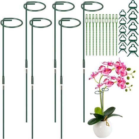 Lot de 6 Piquets de Support pour Plantes, 6 Tuteurs pour Plantes en Métal 30 cm, 6 Rallonges 30 cm, avc 10 Clips et 10 Serre-câbles pour Orchidées, Pivoines, Tuteur Tomates Plante Grimpantes (1/5)