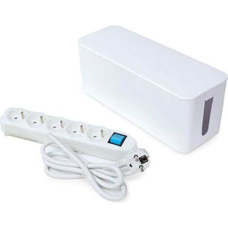 Bloc multiprise avec interrupteur et boîte de rangement, 5 prises avec terre française (type E), 1.5 m, 3G1.5, blanc (1/5)