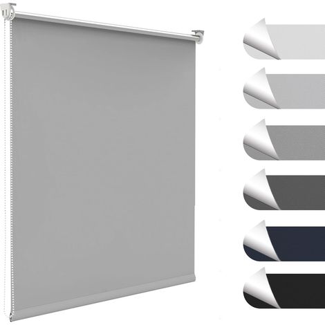 Store Enrouleur Occultant - 1 Pièce - Polyester Gris Clair - Isolation Thermique Sans Perçage - Salon Chambre Cuisine - 35x120 cm (1/5)