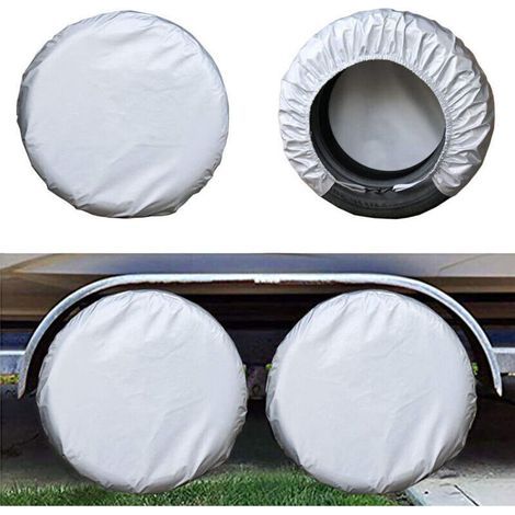 Housses de pneus pour camping-car (lot de 4) – Oxford imperméable UV, diamètre 76–81 cm, couleur argent (1/5)