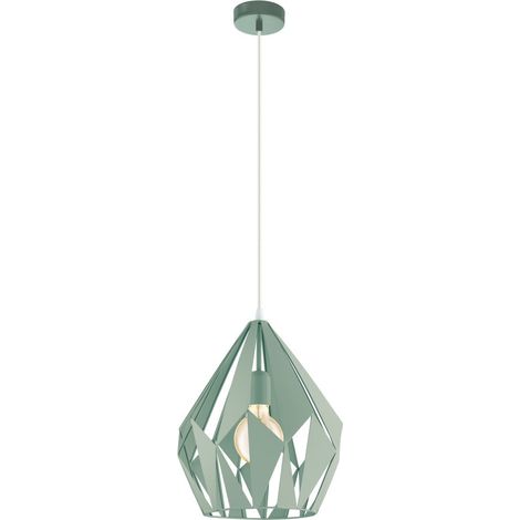 Lámpara colgante Eglo Carlton P 60W Forma Piramidal Ø 31 cm. Salón y comedor. Estilo sofisticado y diseño. Acero. Color verde y verde claro