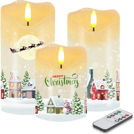Lot de 3 bougies LED vacillantes avec télécommande et minuterie, à intensité variable, à intensité variable, bougies électriques pour Thanksgiving, Noël, décoration d'hiver (maison) (1/5)