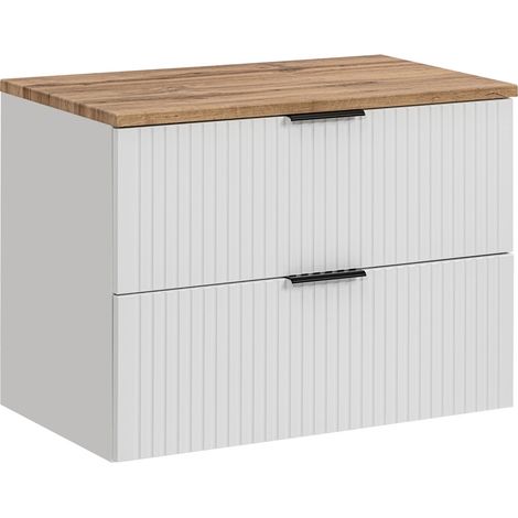 Waschtischunterschrank 80 cm weiß matt mit gerillter Front, Wotaneiche, ADELAIDE-56-WHITE (1/5)