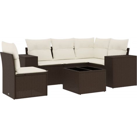 Maison Exclusive - Set Divano da Giardino 6 pz con Cuscini Marrone in Polyrattan (1/3)