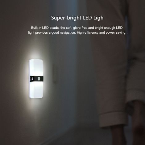Battery-operated LED motion sensor light, magnetic hanging wireless night light, automatic white light for bedroom, kitchen, hallway, basement, closet, stairs (1/5)