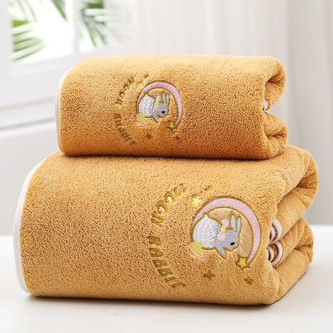 Serviette de bain en molleton de corail à Absorption d'eau, douche douce et épaisse pour la maison et la plage, jaune gingembre 34x76. (1/5)