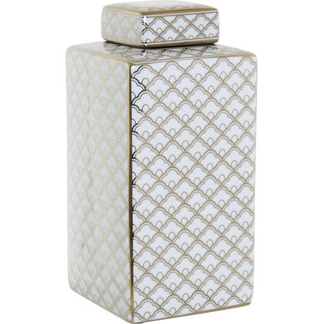 DKD Home Decor Vase porcelaine blanc doré 14,5x14,5x30 cm (1/3)