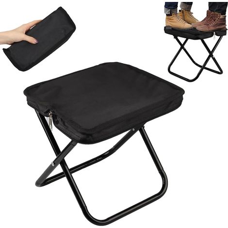 Tabouret pliant 28,5 cm - Portable - Avec sac de rangement - Tabouret de camping léger pour l'extérieur, le jardin, la pêche, le barbecue, la plage, la randonnée, les festivals - Tabouret (1/5)