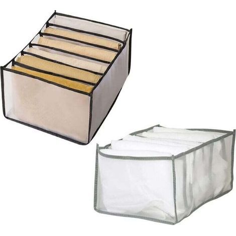 Boîtes de rangement portables pour sous-vêtements de chambre à coucher, rangement pour placard à 7 grilles, compartiment pour jeans, boîtes de séparation en maille lavable, (2 pièces) (1/4)