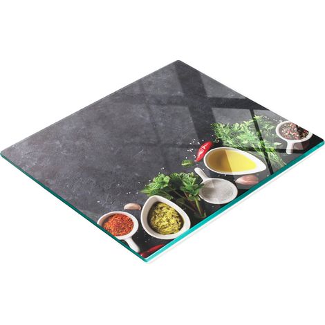 Elegante y resistente tabla de cristal con estampado de hierbas y especias, 60x52 cm. (1/5)