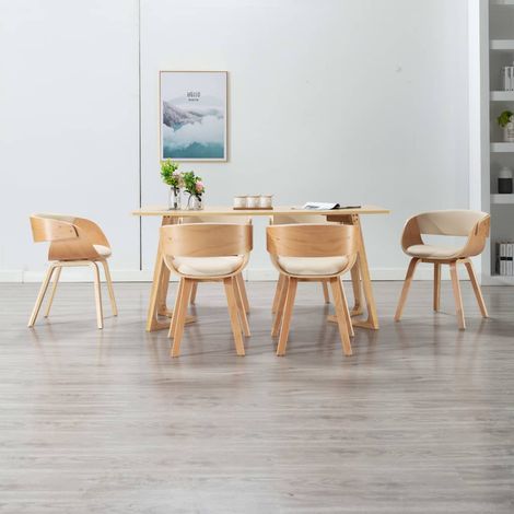 Lot de 6 chaises de salle à manger en similicuir et bois courbé crème et marron clair - PANGIVO (1/5)