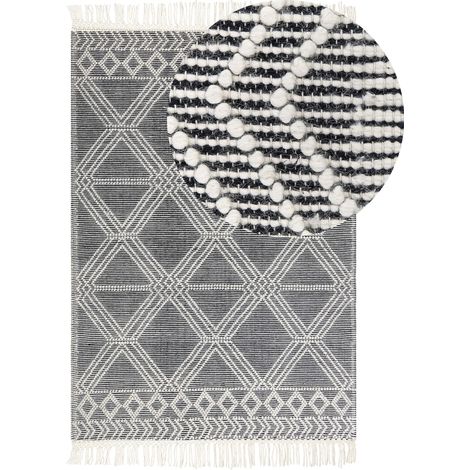 Tappeto da salotto in lana con frange decorative 160 x 230 cm Grigio e bianco sporco Toprakkale