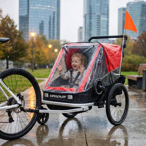 Remorque vélo enfant 2 places, pliable 2 en 1, avec siège et sangles réglables, rouge (1/5)