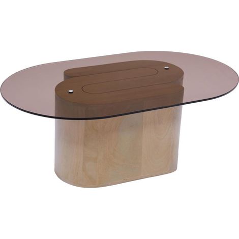 Amadeus - Table basse ovale en manguier et verre fumé L100 cm Alban (1/2)