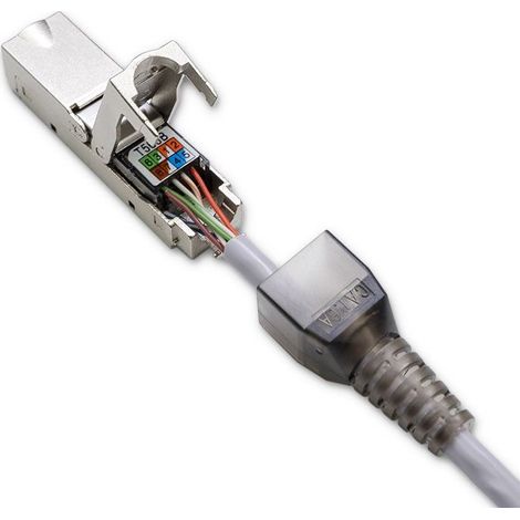 Fiche RJ45 STP sans outil Qoltec CAT6A Broche jack T568B T568A (1/5)