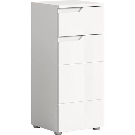 Solero Badschrank 1 Tür, 1 Schublade Weiß hochglanz, weiß.