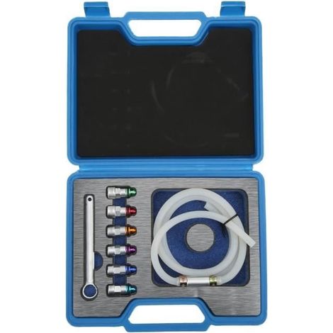 Bremsenentlüftungsschlüssel- und Ablassschlauch-Set, 712-mm-Bremsenentlüftungsschlüssel-Set aus Metall und Gummi, 6 Motorradadapter, Tragetasche (1/3)