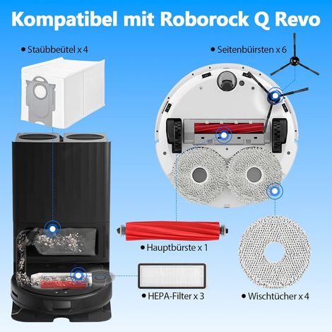 Lot de 20 - Accessoire robot aspirateur - Filtre HEPA - Brosse principale et latérale pour Roborock Q Revo P10 Noir Taille standard (1/5)