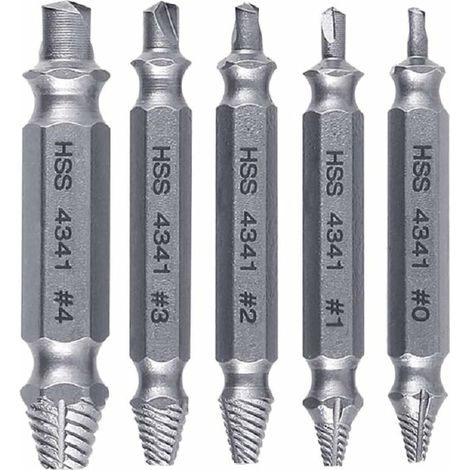 5 Pieces Screwdriver Extractors Damaged screws Screw remover extractors HSS 4341 With Hardness Above 55 HRC, Diameter 2-12mm for Damaged Bolts or Screws (1/5)