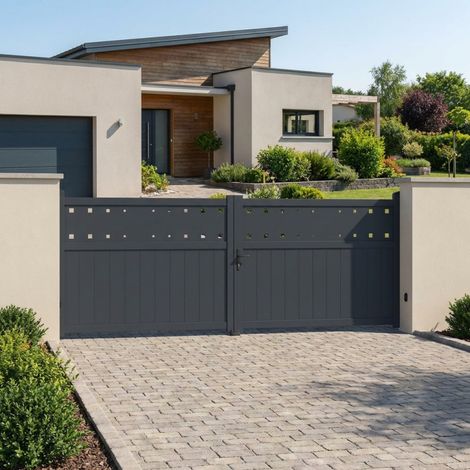 Portail battant aluminium 400x140 cm anthracite motorisable (1/5)