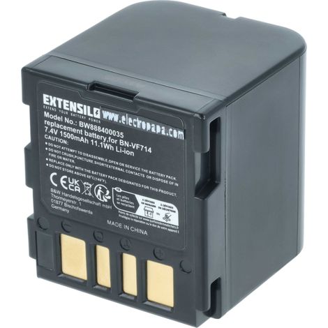EXTENSILO Akku kompatibel mit JVC GR-D270EG, GR-D270E, GR-D270, GR-D250US, GR-D250U, GR-D250, GR-D247, GR-D270EX Kamera (1500 mAh, 7,4 V, Li-Ion) (1/5)
