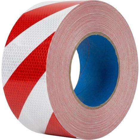Bande Réfléchissante Autocollante 5cm x 25m Rouge et Blanc – Ruban Réfléchissant Haute Visibilité PET Imperméable – Sécurité Véhicule, Camion, Porte Garage, Signalisation (1/5)