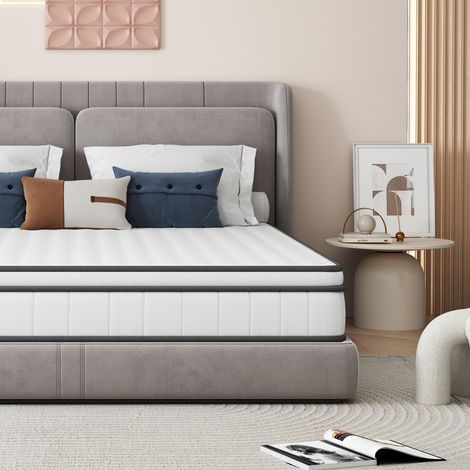 matelas 90x200 cm, Matelas hybride 25 cm avec ressorts ensachés 7 zones, soutien ergonomique H2 mi-ferme, tissu 3D respirant (1/5)