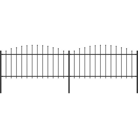 Clôture de jardin à dessus en lance Acier (0,5-0,75)x3,4 m Noir (1/5)