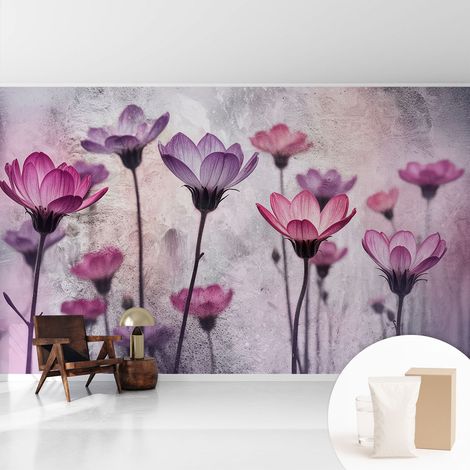 Papier peint intissé mural pour salon chambre à coucher tendance et originale - Colle incluse gratuite Fleurs pastel 416x254 cm (1/5)