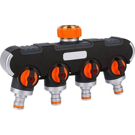 Lot de 1. GE1401-4. raccord de tuyau. distributeur d'arrosage à 4 voies. diviseur de tuyau avec interrupteur de commande pour l'arrosage simultané à 4 voies ou à 1 voie. (1/4)