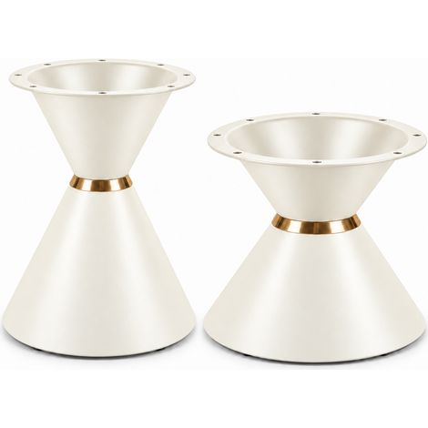 Lot de 2 piètements de table en acier au carbone blanc, forme sablier et anneaux dorés, sans plateaux (1/5)