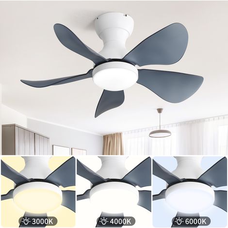 Ventilateur de plafond blanc 74 cm avec montage plat – 5 pales ABS transparentes, LED 18W dimmable, moteur DC réversible économique ， 73.66 x 73.66 x 29.97 cm