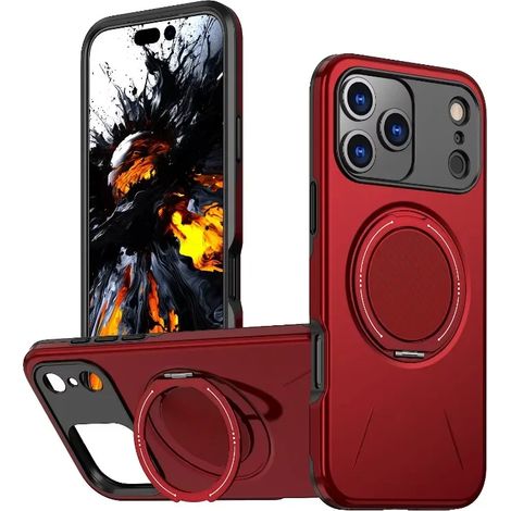 (Rouge, pour iPhone 17) Étui de protection avec support magnétique pour voiture et chargeur sans fil antichoc (1/4)