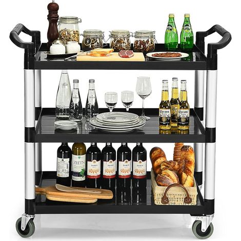 COSTWAY Carrello di Servizio a 3 Ripiani, Carrello Multiuso con Maniglie Ampio Spazio e Ruote Flessibili con Freni, Adatto a Ufficio Ristorante Casa Officina, 103x49x98 cm (1/5)