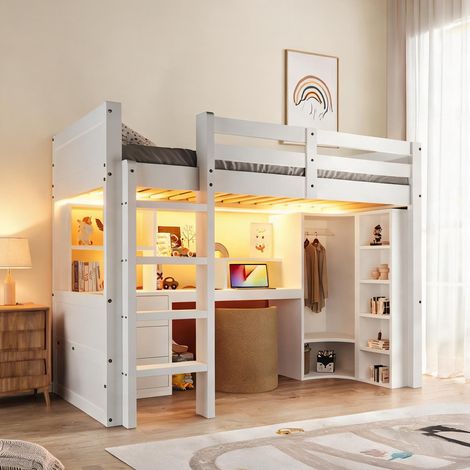 Cadre de lit coloris blanc en pine 204,5 x 100 x 148 cm (1/5)