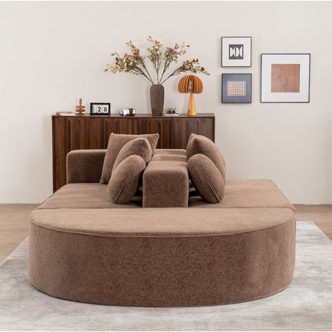 Sofá cama modular (263x171x66 cm), sin montaje, acolchado continuo, chenille, marrón (1/5)