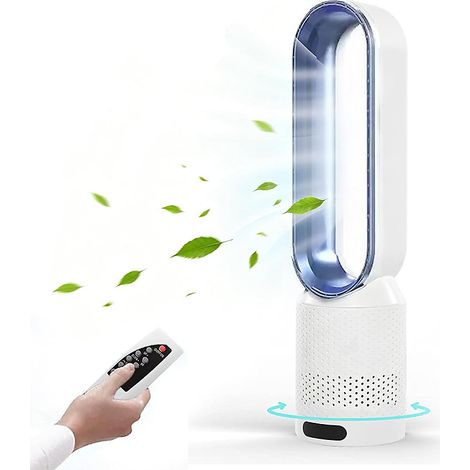 Ventilateur de sol/de bureau portable, minuterie, circulateur d&aposair sans pales, télécommande, 8 vitesses, oscillation à 90, bleu (1/5)