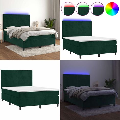 Sommier à lattes de lit avec matelas LED Vert foncé 140x190 cm - Lit Plateforme - Lit Design - Lit Velours - Lit Avec Led - Tête De Lit Ajustable - Home & Living (1/5)
