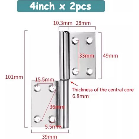 (2 pièces de 10 cm) 2 charnières détachables à 360° avec joint coulissant, porte démontable, en acier inoxydable 304, robustes et robustes. (1/5)
