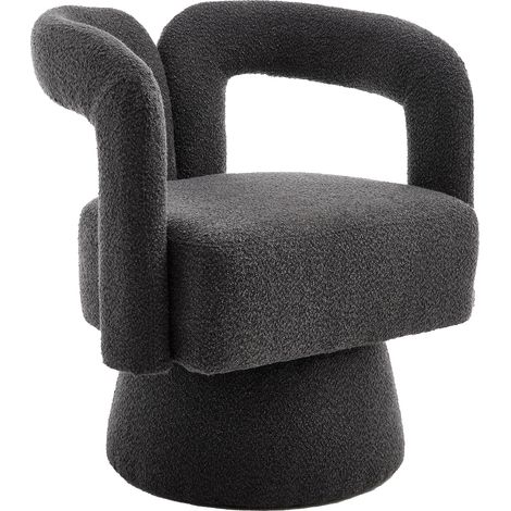 Fauteuils d’appoint pivotants 360° style tonneau, fauteuils ronds avec rembourrage large, fauteuil en tissu doux pour salon, chambre, bureau et salle d’attente,Gris foncé