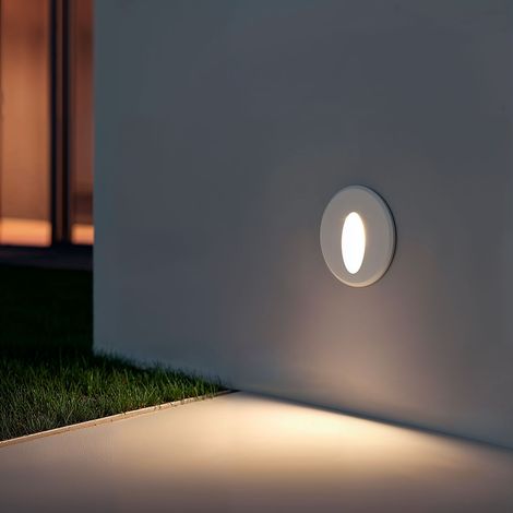 Baliza Exterior LED 3W Empotrable Pared Circular Aluminio Oval Adam 2700K Blanco Blanco Cálido