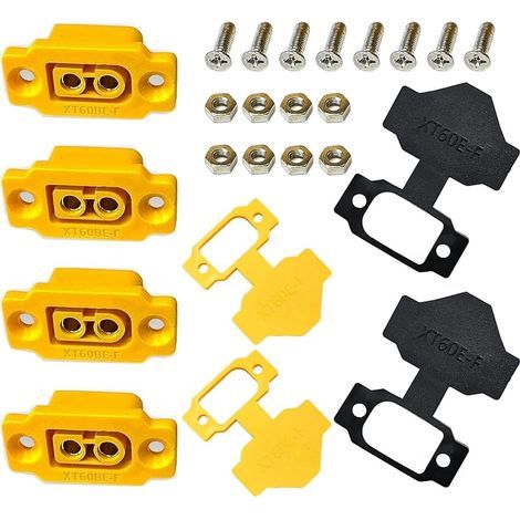 Lot de 4 Connecteurs Encastrables XT60BE-F avec Capuchon en Caoutchouc + Vis étanches pour Batterie Lipo Compatible avec Toutes Les Fiches XT60 Or 2 Broches (1/5)