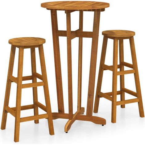 Ensemble de trois meubles de bar, en bois d'acacia massif. (1/5)