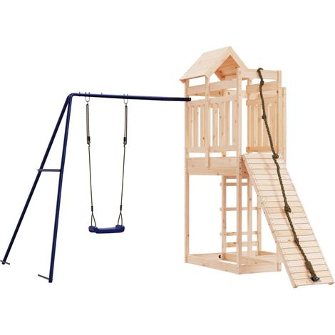 Aire de jeux d'extérieur balançoires toboggan portiques robuste jeux jardin 291 x 282 x 238 cm bois de pin massif (1/5)